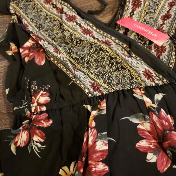 NEW! Floral Black V-Neck Handkerchief Hem Dress - Picture 3 of 4